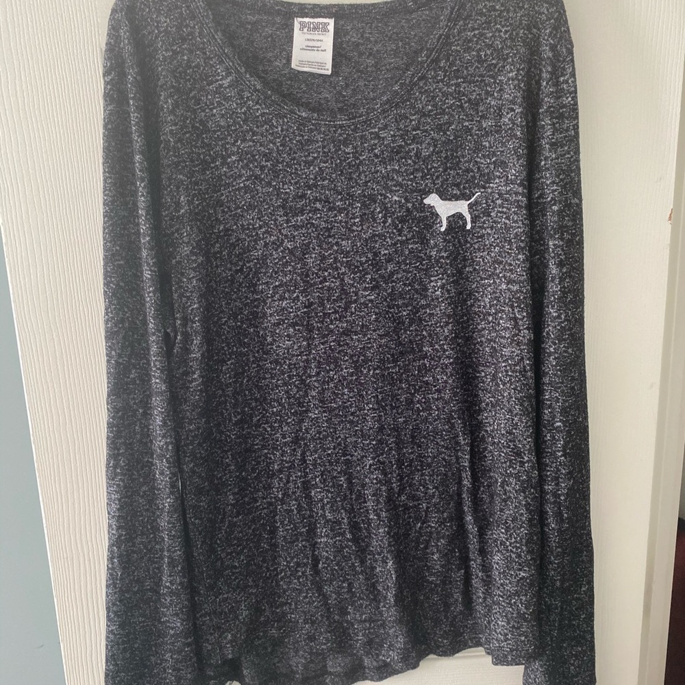 pink gray and white long sleeve shirt